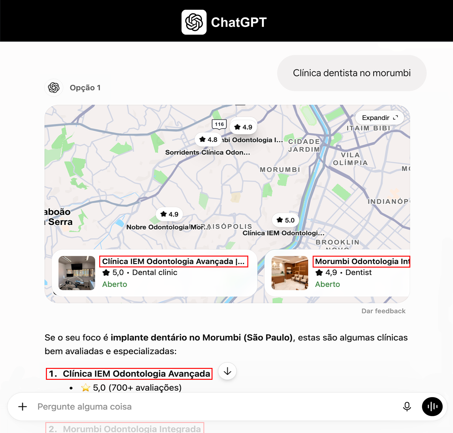 Clínica odontológica recomendada pelo ChatGPT